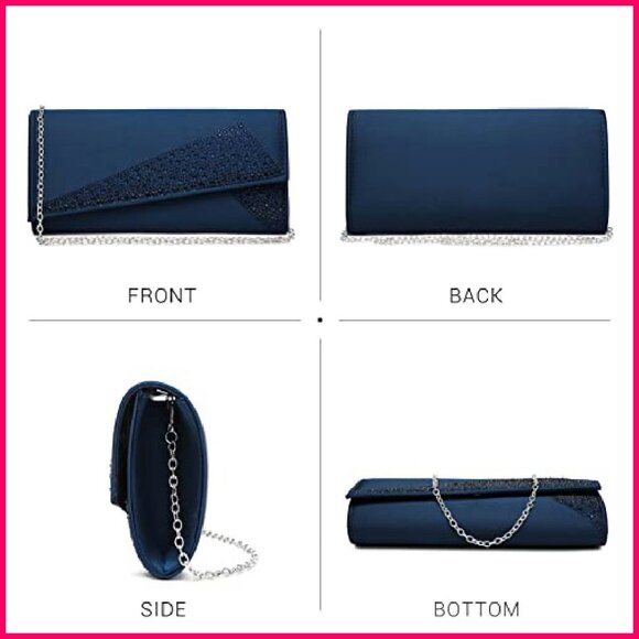 Satin Rhinestone Clutch Evening Bag Sparkle Glitter Shiny Purse Handbag